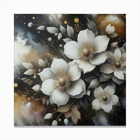 White Flowers On A Black Background Canvas Print