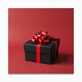 Black Gift Box On Red Background 2 Canvas Print