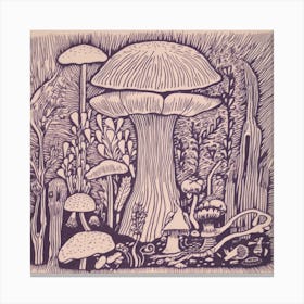 Mushroom Woodcut Purple 11 Canvas Print