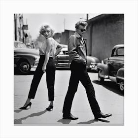 Marilyn Monroe And James Dean walking Canvas Print