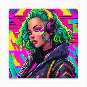 Psychedelic Girl With Headphones Canvas Print