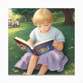 Little Girl Reads Canvas Print