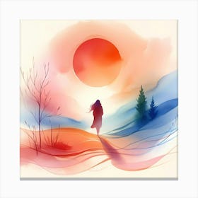 Watercolor Of A Woman Walking Canvas Print