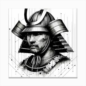 Samurai Head - Abstract Line Art Illustration 71 Canvas Print