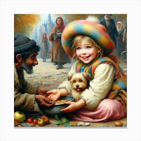 Little Girl Feeding A Dog Canvas Print