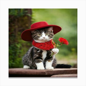 Cat In Red Hat Canvas Print