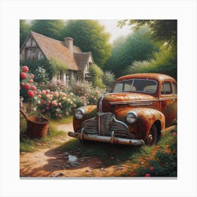 Old Car In The Garden Canvas Print