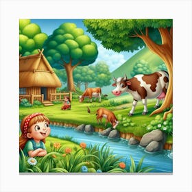 Illustration Of A Girl In The Countryside 1 Canvas Print