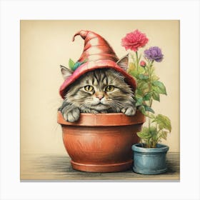 Cat In A Pot 3 Canvas Print