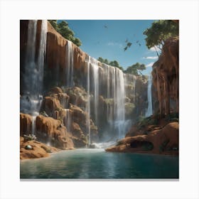 Surreal Waterfall Inspired By Dali And Escher 12 Canvas Print