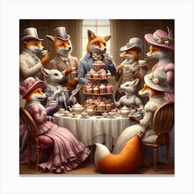 Foxes At Tea 1 Canvas Print