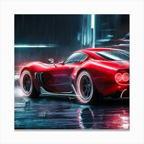Futuristic Red Sports Car In Modern Cityscape At Sunset 2 Canvas Print