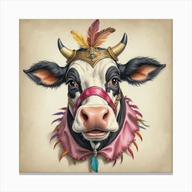 Cow With Feathers 2 Canvas Print