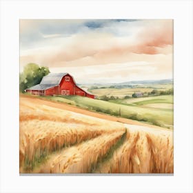 Red Barn In The Wheat Field 1 Canvas Print