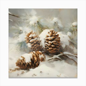 Pine Cones In The Snow 2 Canvas Print