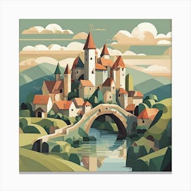 Medieval Landscape With Bridge Cubism Style Canvas Print