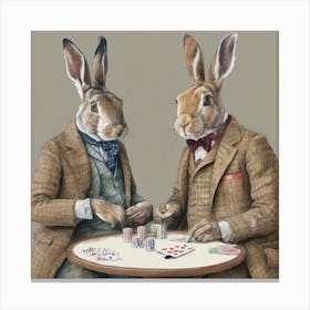 Watercolour Poker Sporting Hares Canvas Print