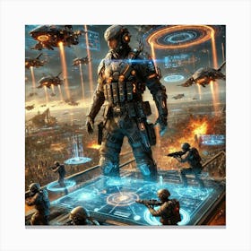 A Sci Fi Action Scene Illustrating Battlefield Ta Canvas Print