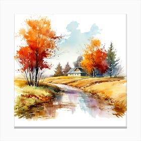 Watercolor Autumn Landscape 25 Canvas Print