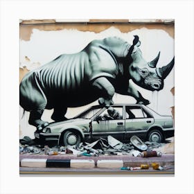 Rhino On A Car Canvas Print