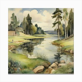 Small Lake 1919 By Magnus Enckell Watercolor Cartoon 0 Canvas Print