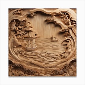 21039 Wooden Sculpture Of A Seascape, With Waves, Boats, Xl 1024 V1 0 Canvas Print