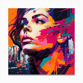 Woman Cityscape Abstract Portrait Canvas Print