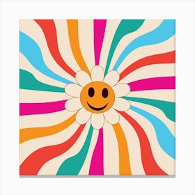 Smiling Flower on Retro Sunburst Canvas Print