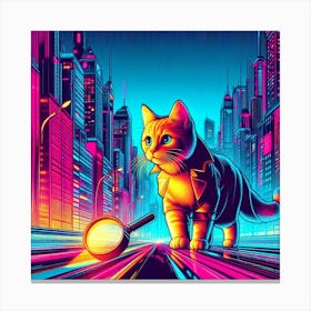 Neon Cat In The City Canvas Print