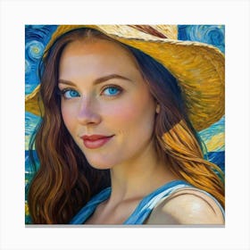 Portrait Of A Woman In A Straw Hat hjj Canvas Print