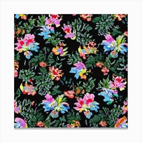  Seamless Floral Pattern Depicting Arrival Of Spring In Style Of David Hockney And San Canvas Print