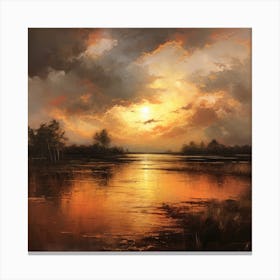 Sunset Over The River Canvas Print