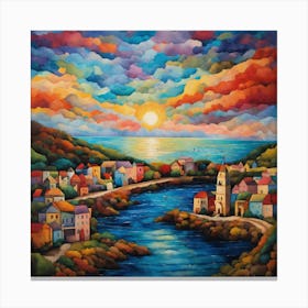 Sunset Over The River Canvas Print