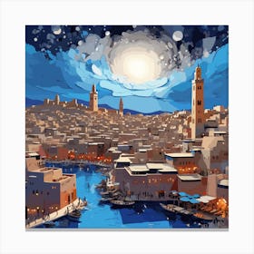 Moonlit City Morocco Canvas Print