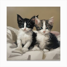 Two Kittens On A Bed Canvas Print
