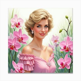 Watercolor Princess Diana Amidst A Garden Of Ethereal Orchids 1 Canvas Print