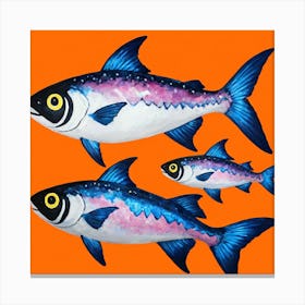 Three Fish On Orange Background Canvas Print