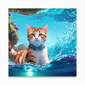 Cat In The Water 1 Canvas Print