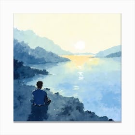 Man Sitting By The Lake Canvas Print