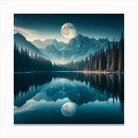 Full Moon Reflected In A Lake 1 Canvas Print