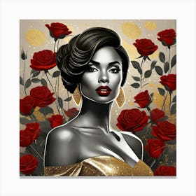 Black Woman With Roses 2 Canvas Print