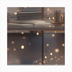 Office Desk With Lights Canvas Print