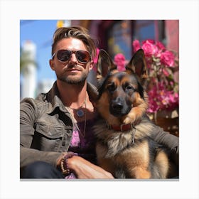 Man With A Dog Canvas Print