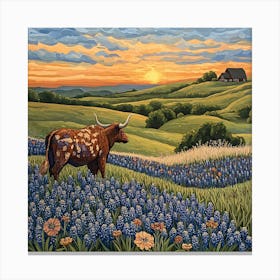 Sunset In The Bluebonnets 2 Canvas Print