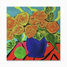 Roses In A Blue Vase Canvas Print