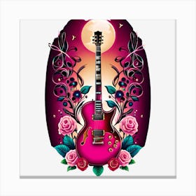 Pink Guitar With Roses Canvas Print