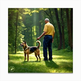 Man And Dog In The Woods Canvas Print