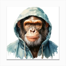 Watercolour Cartoon Chimpanzee In A Hoodie 3 Canvas Print