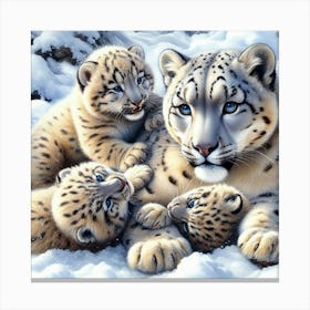 Snow Leopard Family 1 Canvas Print