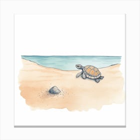 Cute Sea Turtle On The Beach Drawing 7 Canvas Print